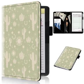 Server Book for Waitress - Leather Waiter Server Wallet Waitress Book&Waitstaff Organizer, Restaurant Guest Check Book Holder Money Pocket Presenter Fit Server Apron, Western Boho Cactus