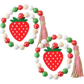 jojofuny 2pcs Strawberry Wood Bead Garland with Tassel Fruit Wooden Garland Prayer Beads Beaded Hanging Ornament Farmhouse Rustic Beads String Hanging Decoration