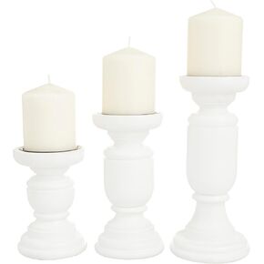 Deco 79 Mango Wood Turned Style Pillar Candle Holder, Set of 3 10", 8", 6"H, Gold