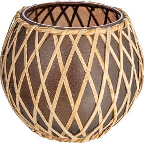 Creative Co-Op Glass Votive Woven Rattan Sleeve, Brown and Natural Pillar Candle Holder