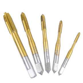 Mesee 5 Pieces Titanium Coated Thread Machine Taps Set HSS Spiral Point Tap Drill Bits M3 M4 M5 M6 M8 Metric Screw Thread Tapping Tool