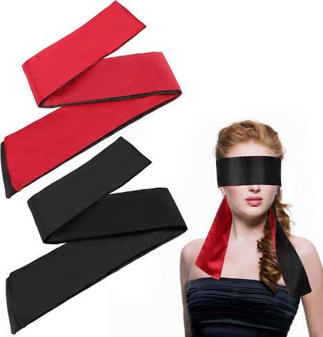 Jeffdad 2 Pcs Satin Eye Mask, Silk Blind Folds for Adult Play, Comfortable Eye Mask Blindfold for Women Men, Blindfold and Hand Ties for Bedroom (Black and Pink) in Saudi Arabia