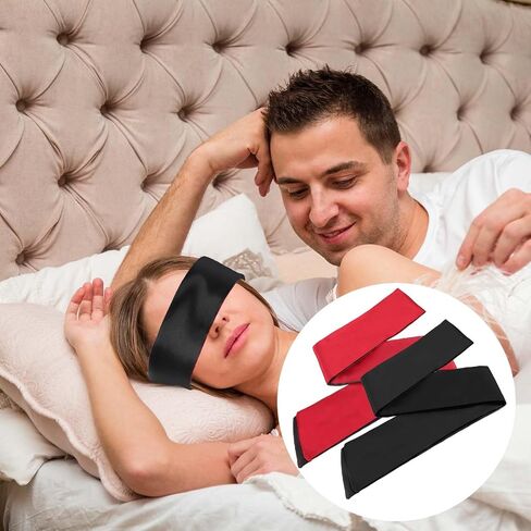 Jeffdad 2 Pcs Satin Eye Mask, Silk Blind Folds for Adult Play, Comfortable Eye Mask Blindfold for Women Men, Blindfold and Hand Ties for Bedroom (Black and Pink) in Saudi Arabia