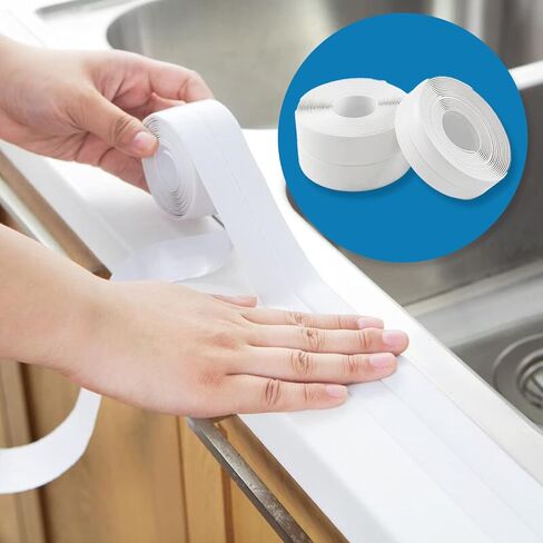 Self Adhesive Waterproof Caulk Tape Strip (3PCs, 1.5" x 10.5Ft) - Peel and Stick Caulking Tape for Bathtub, Toilet, Kitchen, Tubs, Sinks, Stovetop, Basins etc | Caulk Strips for Bathroom… in Saudi Arabia