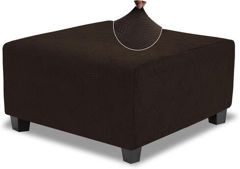 Ottoman Cover Square X-Large,Stretch Ottoman Covers Slipcover for Square Ottomans,Soft Intertwined Pattern Foot Stool Cover with Elastic Bottom,Dark Brown,X-Large in Kuwait