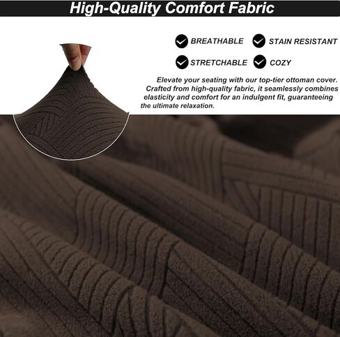 Ottoman Cover Square X-Large,Stretch Ottoman Covers Slipcover for Square Ottomans,Soft Intertwined Pattern Foot Stool Cover with Elastic Bottom,Dark Brown,X-Large in Kuwait