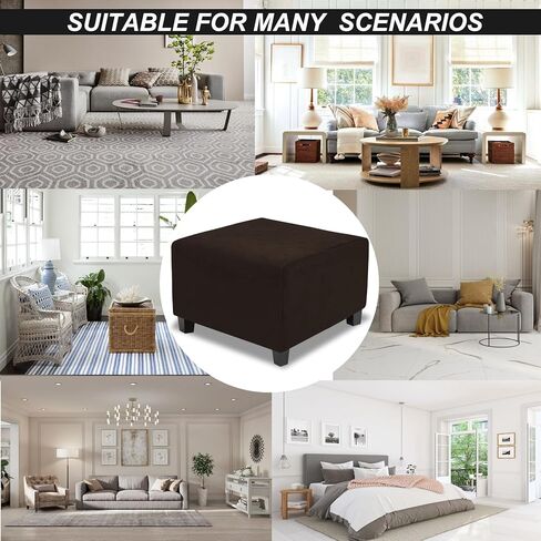 Ottoman Cover Square X-Large,Stretch Ottoman Covers Slipcover for Square Ottomans,Soft Intertwined Pattern Foot Stool Cover with Elastic Bottom,Dark Brown,X-Large in Kuwait