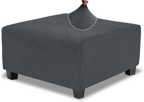 TOPHMDECOR غطاء عثماني مستطيل، غطاء انزلاقي عثماني كبير سميك وقابل للتمدد للعثمانيين المربعين والمستطيلين، واقي الأثاث وغطاء مقعد القدم لديكور غرفة المعيشة، بيج، كبير in Saudi Arabia