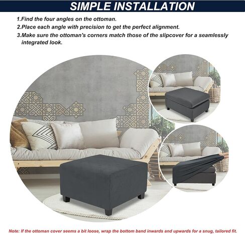TOPHMDECOR غطاء عثماني مستطيل، غطاء انزلاقي عثماني كبير سميك وقابل للتمدد للعثمانيين المربعين والمستطيلين، واقي الأثاث وغطاء مقعد القدم لديكور غرفة المعيشة، بيج، كبير in Saudi Arabia