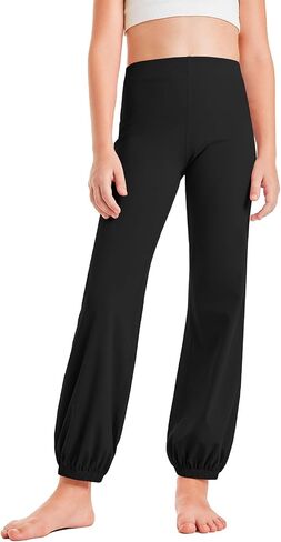 Haloumoning Girls Athletic Leggings Cuffed Running Yoga Pants High Waisted Full Length Stretchy Trouser for Kids 4-14 Years in Saudi Arabia