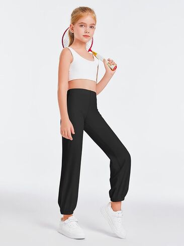 Haloumoning Girls Athletic Leggings Cuffed Running Yoga Pants High Waisted Full Length Stretchy Trouser for Kids 4-14 Years in Saudi Arabia