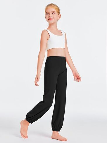 Haloumoning Girls Athletic Leggings Cuffed Running Yoga Pants High Waisted Full Length Stretchy Trouser for Kids 4-14 Years in Saudi Arabia