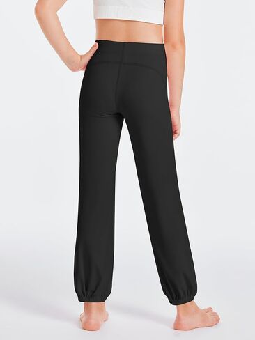 Haloumoning Girls Athletic Leggings Cuffed Running Yoga Pants High Waisted Full Length Stretchy Trouser for Kids 4-14 Years in Saudi Arabia