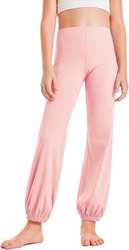 Haloumoning Girls Athletic Leggings Cuffed Running Yoga Pants High Waisted Full Length Stretchy Trouser for Kids 4-14 Years in Saudi Arabia