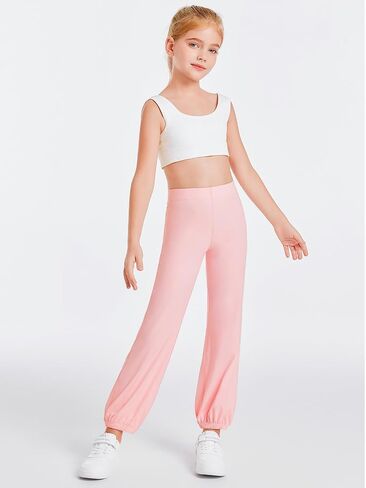 Haloumoning Girls Athletic Leggings Cuffed Running Yoga Pants High Waisted Full Length Stretchy Trouser for Kids 4-14 Years in Saudi Arabia