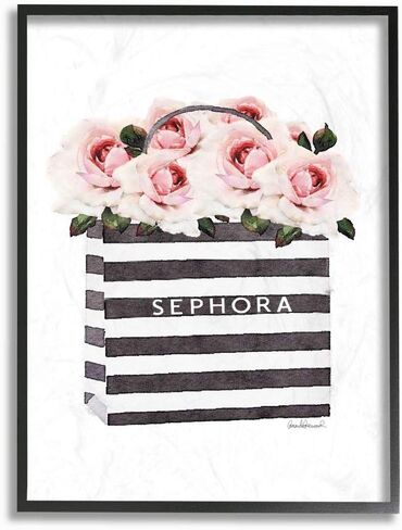 The Stupell Home Décor Collection Striped Makeup Shopping Bag Filled with Pink Roses Wall Plaque Art, Multi-Color in Saudi Arabia