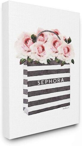 The Stupell Home Décor Collection Striped Makeup Shopping Bag Filled with Pink Roses Wall Plaque Art, Multi-Color in Saudi Arabia