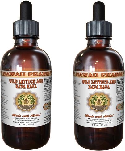 Hawaii Pharm 2-in-1! Wild Lettuce & Kava Kava Glycerite, Organic Wild Lettuce (Lactuca Virosa) & Kava Kava (Piper Methysticum) Alcohol-Free Liquid Extract, Trusted Brand, 2 oz in Saudi Arabia