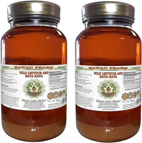 Hawaii Pharm 2-in-1! Wild Lettuce & Kava Kava Glycerite, Organic Wild Lettuce (Lactuca Virosa) & Kava Kava (Piper Methysticum) Alcohol-Free Liquid Extract, Trusted Brand, 2 oz in Saudi Arabia