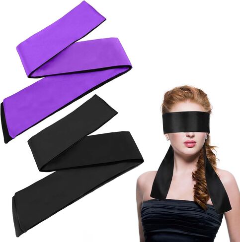 Jeffdad 2 Pcs Satin Eye Mask, Silk Blind Folds for Adult Play, Comfortable Eye Mask Blindfold for Women Men, Blindfold and Hand Ties for Bedroom (Black and Pink) in Saudi Arabia