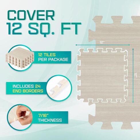 Yes4All 12SQ.FT Wood Grain Puzzle Exercise Mat Protective Flooring, EVA Interlocking Foam Floor Tiles with Border for Home in Saudi Arabia