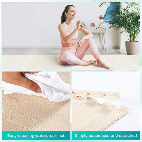 Yes4All 12SQ.FT Wood Grain Puzzle Exercise Mat Protective Flooring, EVA Interlocking Foam Floor Tiles with Border for Home in Saudi Arabia