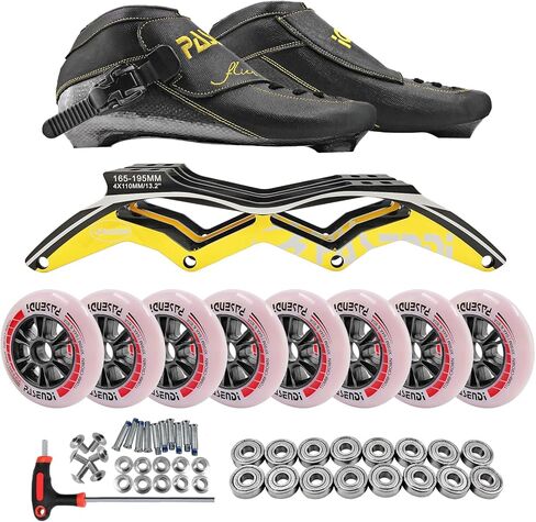 Professional Carbon Fiber Inline Speed Skates Adult for Women and Mens, Outdoor Fitness Skating Roller Skates,Dual Hardness Wheels, 4X110 Wheels Single Row Racing Skates, Blue Black in Kuwait
