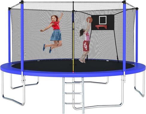 12FT 14FT 15FT 16FT Trampoline for Adults & Kids with Basketball Hoop, Outdoor Trampolines with Ladder and Safety Enclosure Net for Kids and Adults in Saudi Arabia