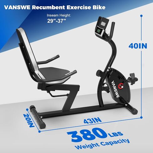 VANSWE Recumbent Exercise Bike for Adults Seniors - Recumbent Bikes for Home with Magnetic Resistance, Bluetooth and App Connectivity, Pulse Sensor in Saudi Arabia