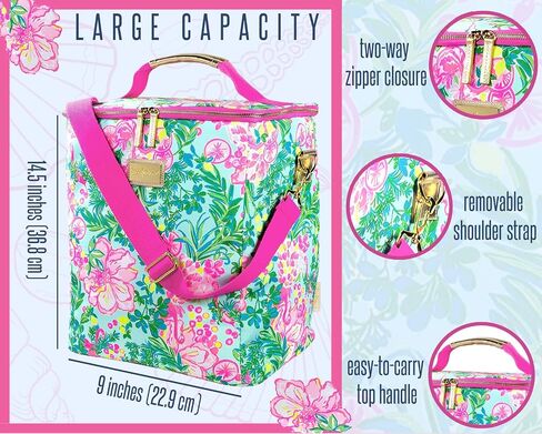 Lilly Pulitzer Insulated Wine Carrier Soft Cooler with Adjustable/Removable Strap and Double Zipper Close, Holds up to 4 Bottles of Wine, Fruity Flamingo in Saudi Arabia