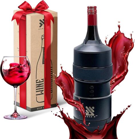Wine Chiller Bucket - Wine Chillers for Bottles - Portable 750ml Iceless Wine Chiller - Stainless Steel Wine Cooler Sleeve Keep Wine & Beverages Cold for 6 Hours - Perfect Gift for Wine Lovers (Black) in Saudi Arabia