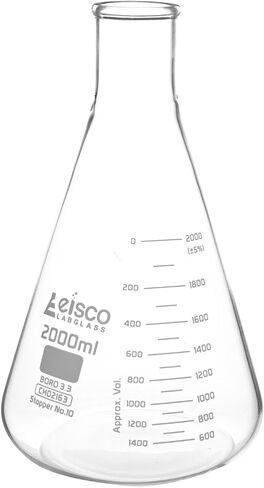 دورق إرلينماير، 2000 مل - ASTM، مقياس مزدوج متدرج - زجاج البورسليكات - دورق ضيق الرقبة، دورق مخروطي، دورق زجاجي - Eisco Labs in Saudi Arabia