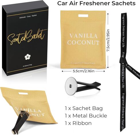 كيس معطر هواء للسيارة، أكياس أكياس، أكياس أكياس روائح منعشة، مزيل الروائح الكريهة للسيارة للنساء، الفانيليا وجوز الهند in Kuwait