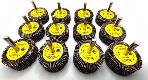 12 Pcs 2" X 1" X 1/4" Flap Wheels Set – 3 pcs each 40 60 80 & 120 Grits Aluminum Oxide for Metal Wood Grinding Blending Polishing Rust Paint Removal – 1/4 Shank Fits Die Grinder and Drills in Kuwait
