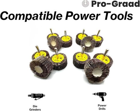 12 Pcs 2" X 1" X 1/4" Flap Wheels Set – 3 pcs each 40 60 80 & 120 Grits Aluminum Oxide for Metal Wood Grinding Blending Polishing Rust Paint Removal – 1/4 Shank Fits Die Grinder and Drills in Kuwait