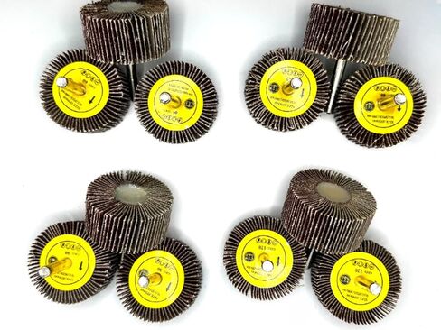 12 Pcs 2" X 1" X 1/4" Flap Wheels Set – 3 pcs each 40 60 80 & 120 Grits Aluminum Oxide for Metal Wood Grinding Blending Polishing Rust Paint Removal – 1/4 Shank Fits Die Grinder and Drills in Kuwait