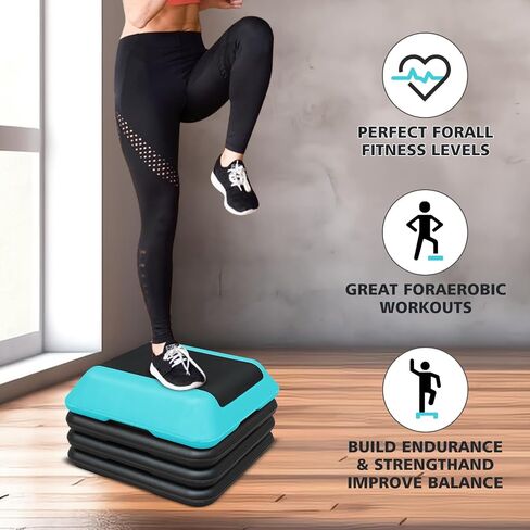16"x16" Exercise Aerobic Step Platform with 4 Risers, Adjustable Height 4"-6''-8''-10''-12" Exercise Stepper Workout, Aerobics Stepper Workout Stepper for Home Gym Fitness Strength & Training in Saudi Arabia