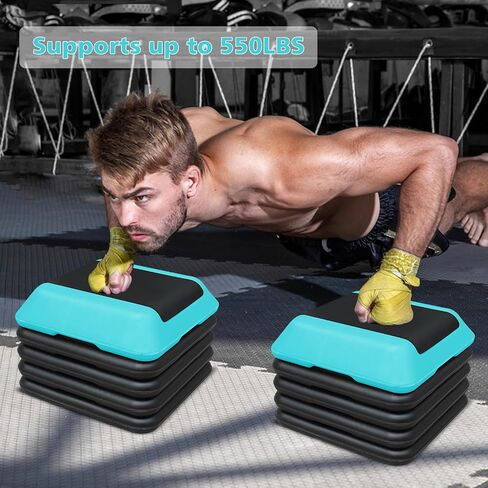 16"x16" Exercise Aerobic Step Platform with 4 Risers, Adjustable Height 4"-6''-8''-10''-12" Exercise Stepper Workout, Aerobics Stepper Workout Stepper for Home Gym Fitness Strength & Training in Saudi Arabia