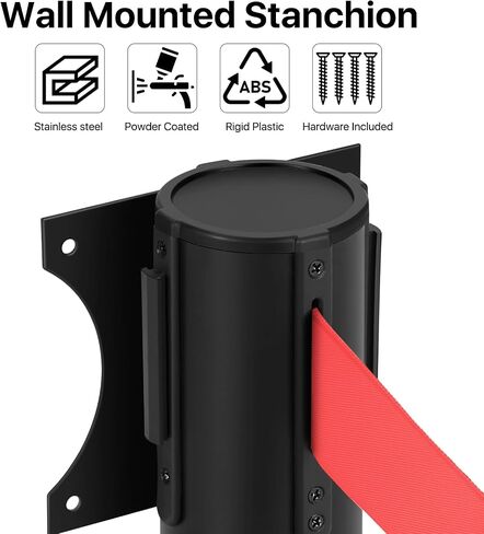 Flexzion Crowd Control Retractable Belt Barrier - 10Ft 3m Wall Mounted Safety Barrier Belt, Queue Line Dividers with Slow-Retract Nylon Rope Belt & Sturdy Steel Red Case for Indoor/Outdoor Use in Saudi Arabia