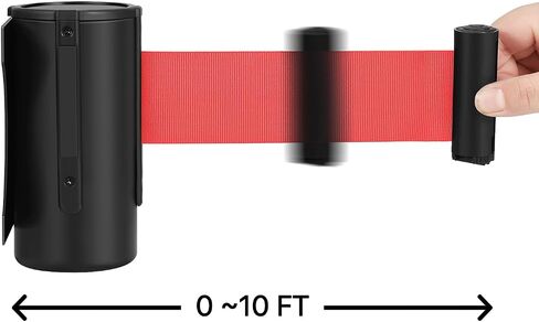 Flexzion Crowd Control Retractable Belt Barrier - 10Ft 3m Wall Mounted Safety Barrier Belt, Queue Line Dividers with Slow-Retract Nylon Rope Belt & Sturdy Steel Red Case for Indoor/Outdoor Use in Saudi Arabia