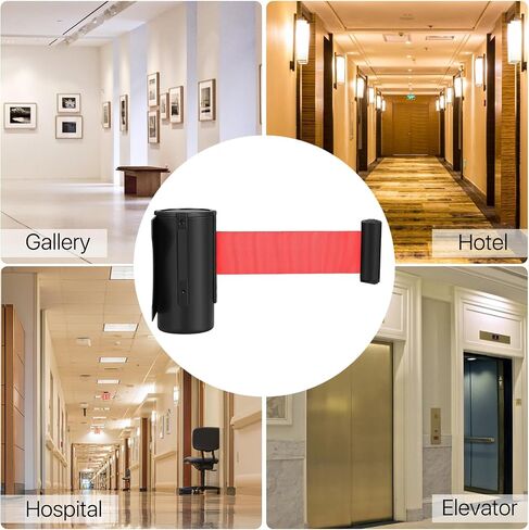 Flexzion Crowd Control Retractable Belt Barrier - 10Ft 3m Wall Mounted Safety Barrier Belt, Queue Line Dividers with Slow-Retract Nylon Rope Belt & Sturdy Steel Red Case for Indoor/Outdoor Use in Saudi Arabia