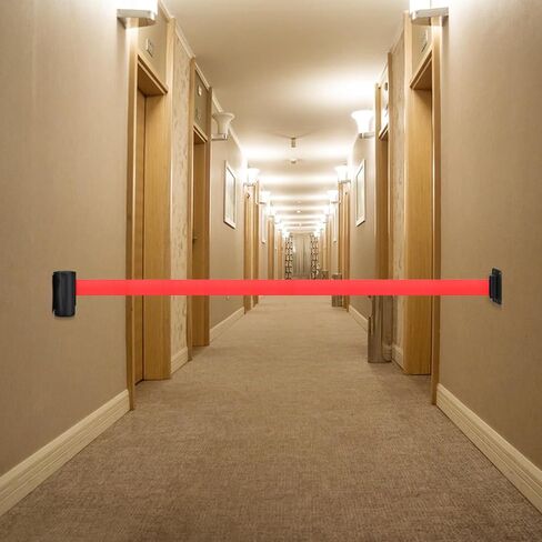 Flexzion Crowd Control Retractable Belt Barrier - 10Ft 3m Wall Mounted Safety Barrier Belt, Queue Line Dividers with Slow-Retract Nylon Rope Belt & Sturdy Steel Red Case for Indoor/Outdoor Use in Saudi Arabia