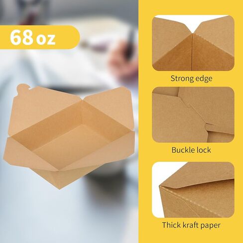 68 oz Take Out Food Containers 100 Pack, Disposable Kraft Paper To Go Containers Boxes, Microwaveable Leak and Grease Proof Take Out Boxes for Restaurant, Catering and Party in Saudi Arabia