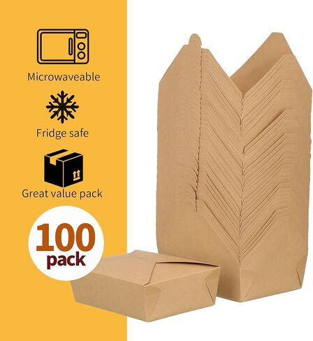68 oz Take Out Food Containers 100 Pack, Disposable Kraft Paper To Go Containers Boxes, Microwaveable Leak and Grease Proof Take Out Boxes for Restaurant, Catering and Party in Saudi Arabia