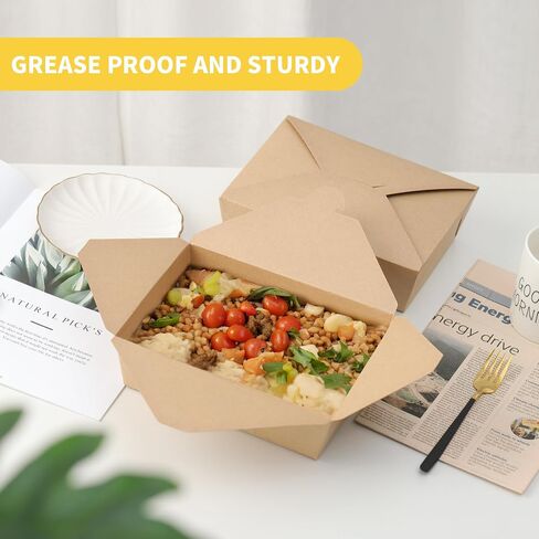 68 oz Take Out Food Containers 100 Pack, Disposable Kraft Paper To Go Containers Boxes, Microwaveable Leak and Grease Proof Take Out Boxes for Restaurant, Catering and Party in Saudi Arabia