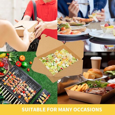 68 oz Take Out Food Containers 100 Pack, Disposable Kraft Paper To Go Containers Boxes, Microwaveable Leak and Grease Proof Take Out Boxes for Restaurant, Catering and Party in Saudi Arabia