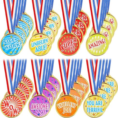 Award Medals Assortment Gold Kids Plastic Award Medals Winners Sports Reward Motivational Medals with Neck Ribbon for Students Sports Meeting Dress up Party Games Award in Saudi Arabia