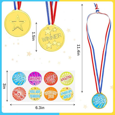 Award Medals Assortment Gold Kids Plastic Award Medals Winners Sports Reward Motivational Medals with Neck Ribbon for Students Sports Meeting Dress up Party Games Award in Saudi Arabia
