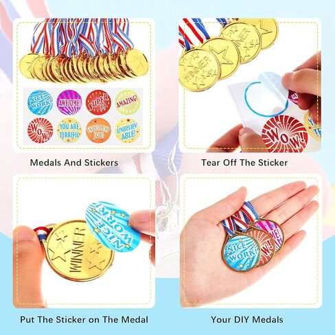 Award Medals Assortment Gold Kids Plastic Award Medals Winners Sports Reward Motivational Medals with Neck Ribbon for Students Sports Meeting Dress up Party Games Award in Saudi Arabia