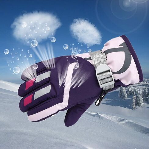 Children Gloves Waterproof and Breathable Snow Ski Gloves Kids Winter Warm Outdoor Riding Thickening 3-6 Years-Purple in Saudi Arabia
